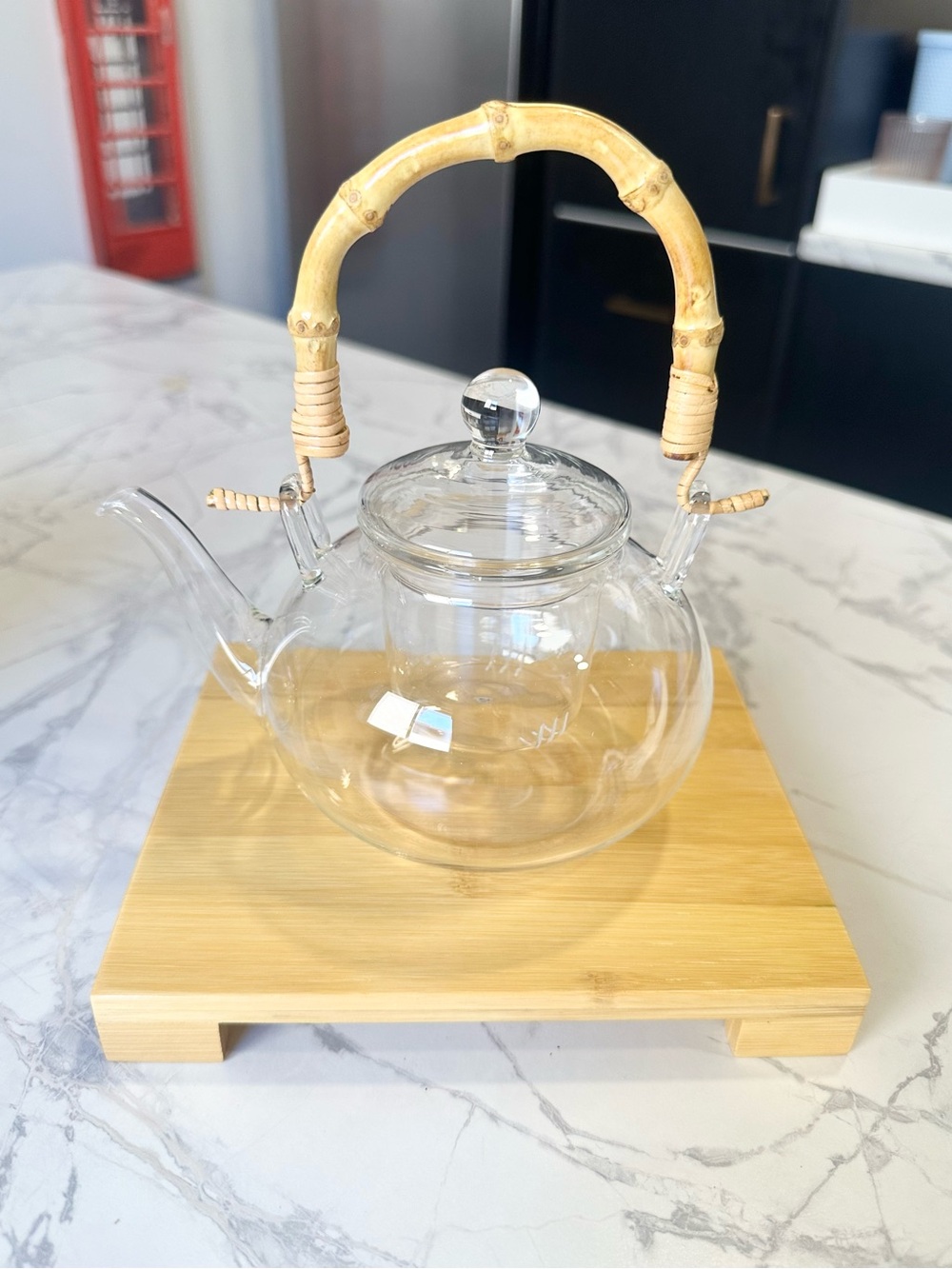 Clear Glass Teapot with Bamboo Handle